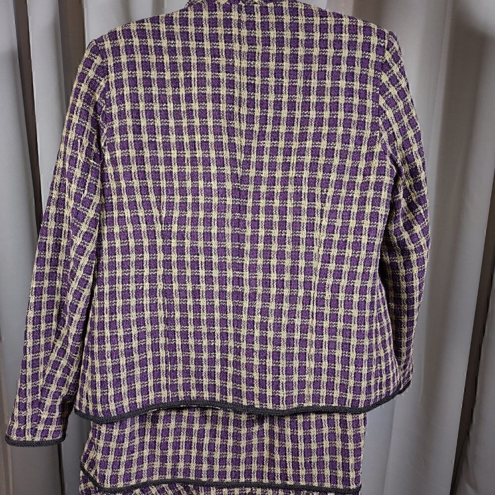 Vintage Y2K JSC Womens 2pc Skirt Suit Sz 12 Purple Cream Boucle 3 Button Lined - Picture 8 of 13
